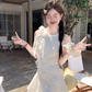 White waist bright silk chiffon halter neck suspender skirt women's summer French skirt R4619