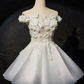 Charming White Homecoming Dress ,A-Line Off-the-shoulder Applique Corset Short Prom Dress RS1001