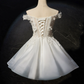 Charming White Homecoming Dress ,A-Line Off-the-shoulder Applique Corset Short Prom Dress RS1001
