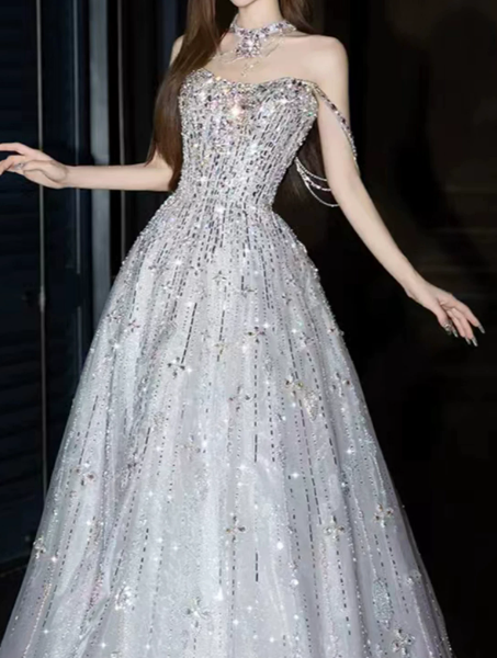 Gorgeous Ivory Beaded Celebrity Dress ,Glitter Corset Maxi Evening Dress RS1234