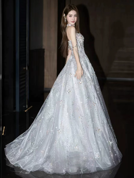 Gorgeous Ivory Beaded Celebrity Dress ,Glitter Corset Maxi Evening Dress RS1234