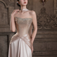 Gorgeous Champagne Beaded Prom Dress ,Silky Bodycon Maxi Evening Dress RS1235
