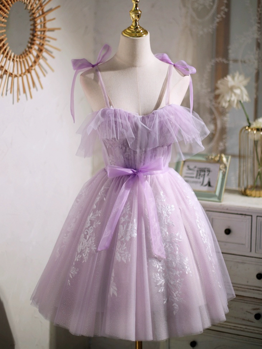 Charming Lavender Homecoming Dress ,A-Line Spaghetti Straps Embroidery Corset Pretty Birthday Dress RS1002