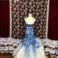 French Chic Baby Blue Mermaid Strapless Long Women Dress with Beaded Prom Dress Evening Dress RS103