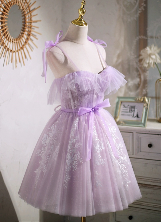Charming Lavender Homecoming Dress ,A-Line Spaghetti Straps Embroidery Corset Pretty Birthday Dress RS1002