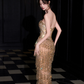 Glitter Golden Prom Dress ,Beaded Beaded Maxi Evening Dress RS1238