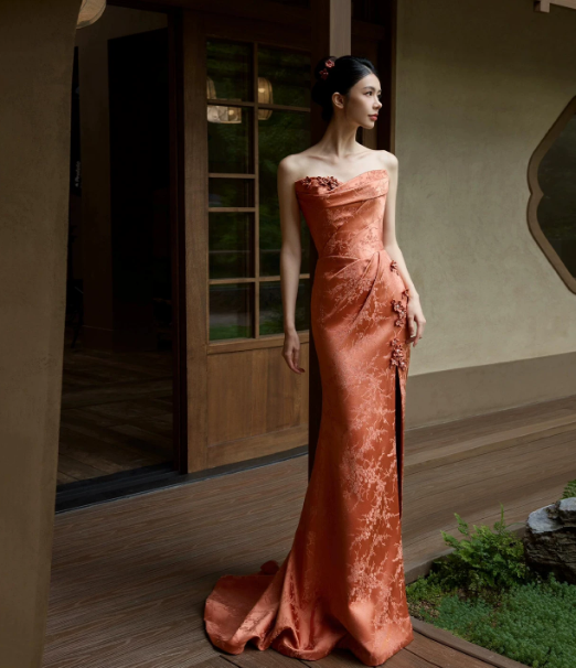 Elegant Orange Celebrity Dress ,Applique Bodycon Maxi Evening Dress RS1241