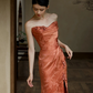 Elegant Orange Celebrity Dress ,Applique Bodycon Maxi Evening Dress RS1241