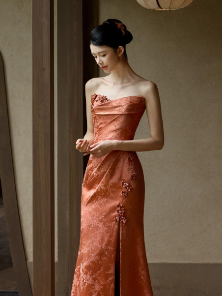 Elegant Orange Celebrity Dress ,Applique Bodycon Maxi Evening Dress RS1241