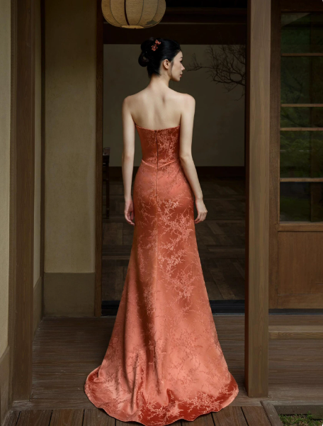 Elegant Orange Celebrity Dress ,Applique Bodycon Maxi Evening Dress RS1241