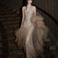 Elegant Golden Prom Dress ,Halter Sequins Bodycon Maxi Evening Dress RS1242