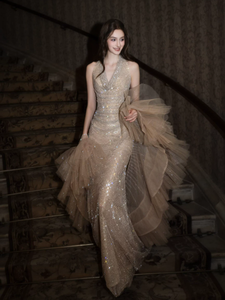 Elegant Golden Prom Dress ,Halter Sequins Bodycon Maxi Evening Dress RS1242