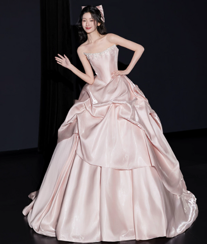 Princess Style Pink Quinceanera Dress ,Silky Corset Maxi Evening Dress RS1243