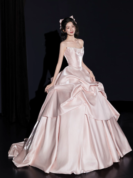 Princess Style Pink Quinceanera Dress ,Silky Corset Maxi Evening Dress RS1243