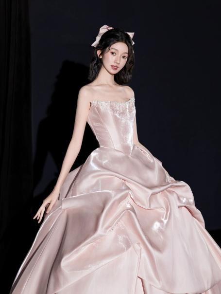 Princess Style Pink Quinceanera Dress ,Silky Corset Maxi Evening Dress RS1243