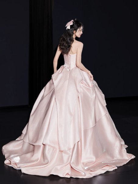 Princess Style Pink Quinceanera Dress ,Silky Corset Maxi Evening Dress RS1243