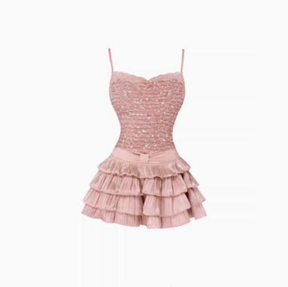 Pure desire design lace sling 2025 sweet and spicy cake skirt suit R1100