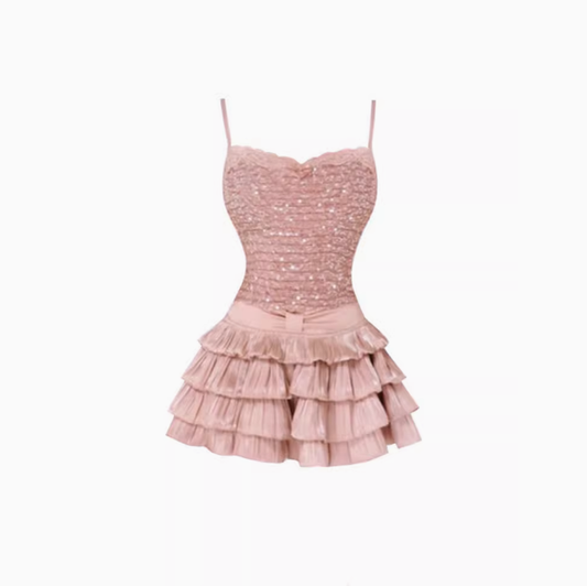 Pure desire design lace sling 2025 sweet and spicy cake skirt suit R1100