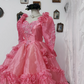 Pink square-neck fitted waist ball gown with a full skirt, bridal dress R7247