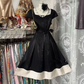 Black square-neck fitted waist ball gown with a full skirt R7494