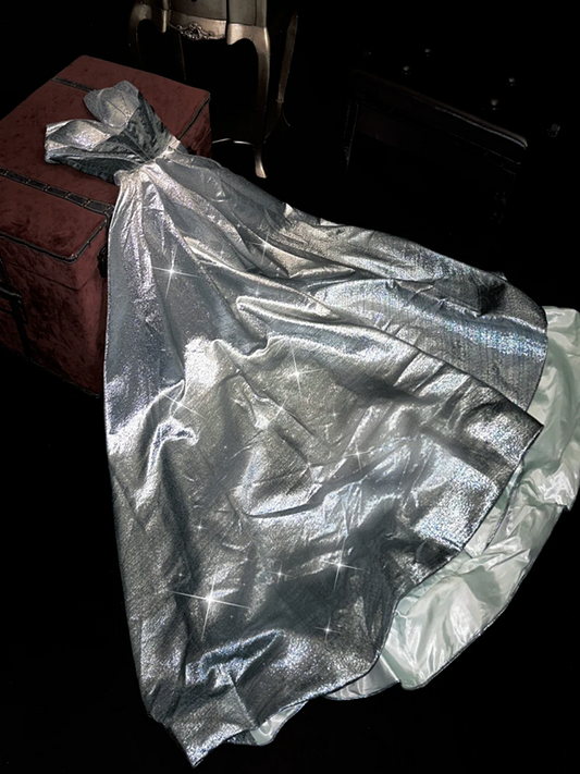 Silver strapless fitted long ball gown R7054