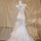 White halter neck diamond waist slim hip long dress bridal gown R5773