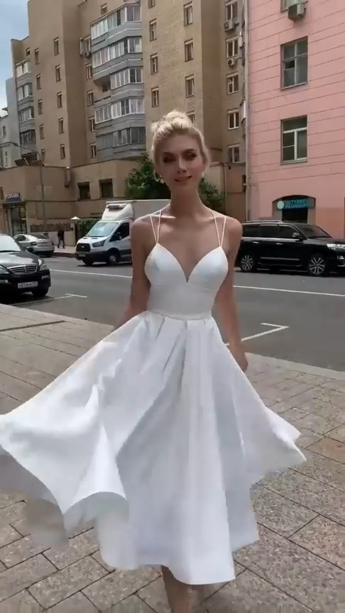 White suspenders waist sexy short skirt homecoming dress R5584