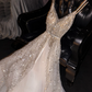 Light champagne color halter-neck fitted long ball gown/bridal dress R8712