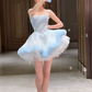 Light blue tube top slim waist slim fit puffy skirt princess skirt homecoming dress R4353