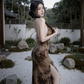 Brown halter-neck, backless, sexy, fitted, bodycon long ball gown R7534