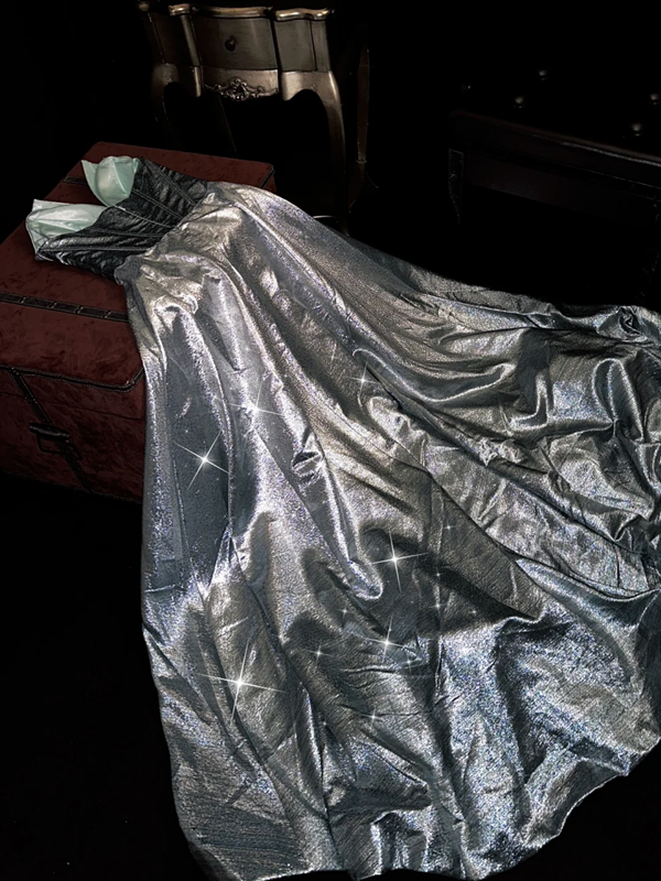 Silver strapless fitted long ball gown R7054