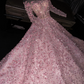 Light pink round neck long sleeve fitted waist long ball gown/bridal dress R8771