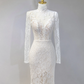 White lace round neck fitted waist sexy long ball gown/bridal dress R9041