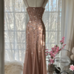Champagne pink halter-neck fitted bodycon sexy long ball gown R7690