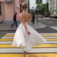 White suspenders waist sexy short skirt homecoming dress R5584