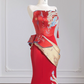 Red strapless, fitted waist, bodycon, sexy and elegant long ball gown/bridal dress R8255