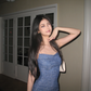 Blue sequined suspenders waist slim hip skirt homecoming dress R5185