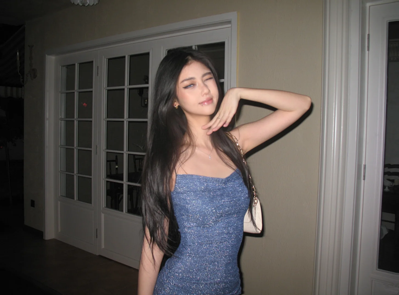 Blue sequined suspenders waist slim hip skirt homecoming dress R5185