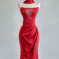 Red strapless, fitted waist, slimming, and sexy long ball gown R8169