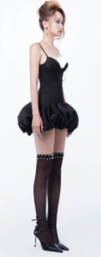 Black suspenders fashion waist sexy bud skirt short skirt homecoming dress R4635