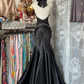 Black halter neck satin waist slim retro hip fishtail maxi ball gown R6216