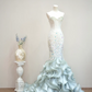 White strapless fitted bodice with light blue long skirt - ball gown R8891