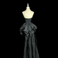 Black strapless, fitted, pleated long ball gown R6655