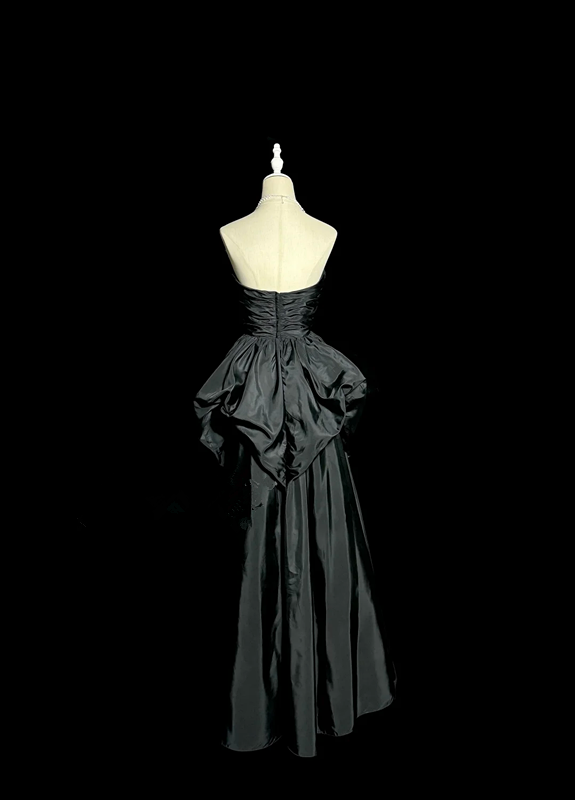 Black strapless, fitted, pleated long ball gown R6655