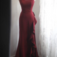 Red halter-neck fitted backless sexy long ball gown R6695