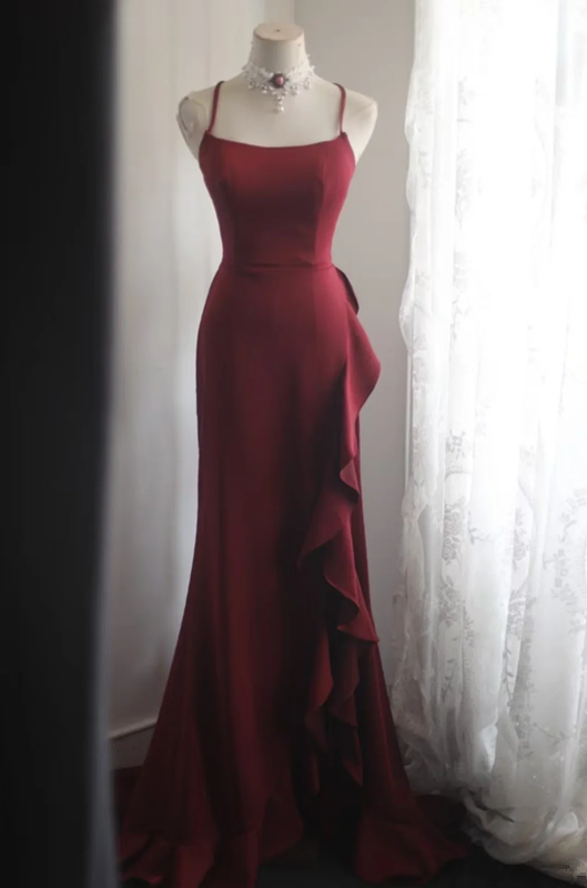 Red halter-neck fitted backless sexy long ball gown R6695