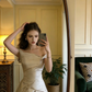 Champagne-colored off-the-shoulder fitted long ball gown/bridal dress R8831