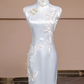 White Chinese-style cheongsam, fitted waist, long ball gown, bridal dress R8285