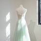 Light green halter-neck fitted midi ball gown R8460