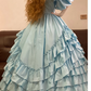 Light Blue Waist-Cinched Puffball Tiered Skirt Ball Gown, Bridal Gown R7346